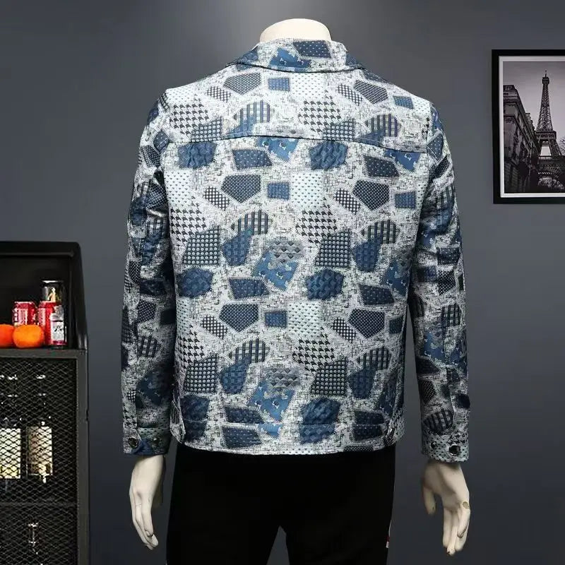 Spring Autumn High Quality Men's Fashion Casual Jacket Button Lapel Work Coat Jacquard pattern Plaid Tops Men Jackets