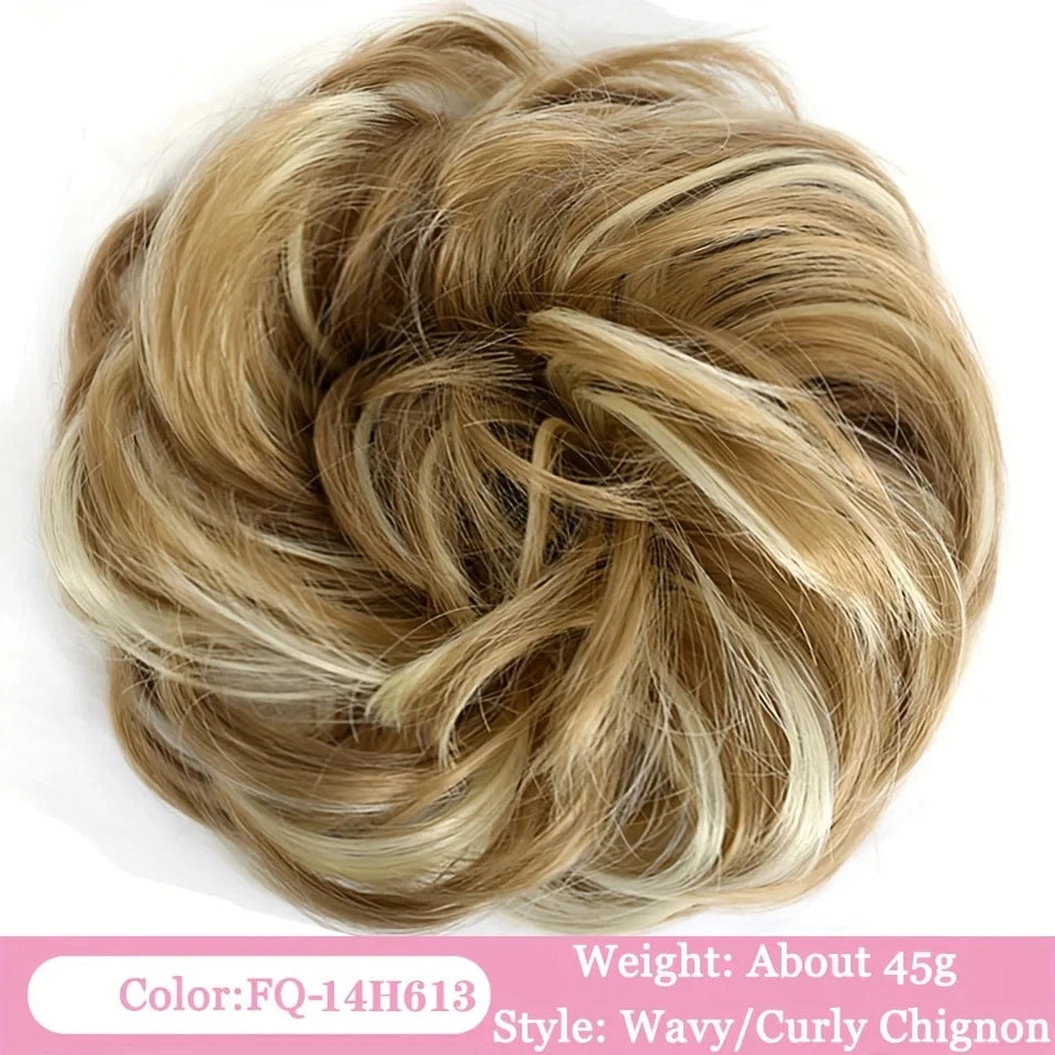 OLACA Synthetic Hair Bun Bands Blonde Black Messy Curly Chignon Donut Updo Scrunchies Fake Hair Pieces For Women Hair Extensions