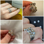 Huitan Vintage Two Tone Lady's Rings Anniversary Party Daily Wearable Luxury Cubic Zirconia Rings 2022 New Trend Women Jewelry