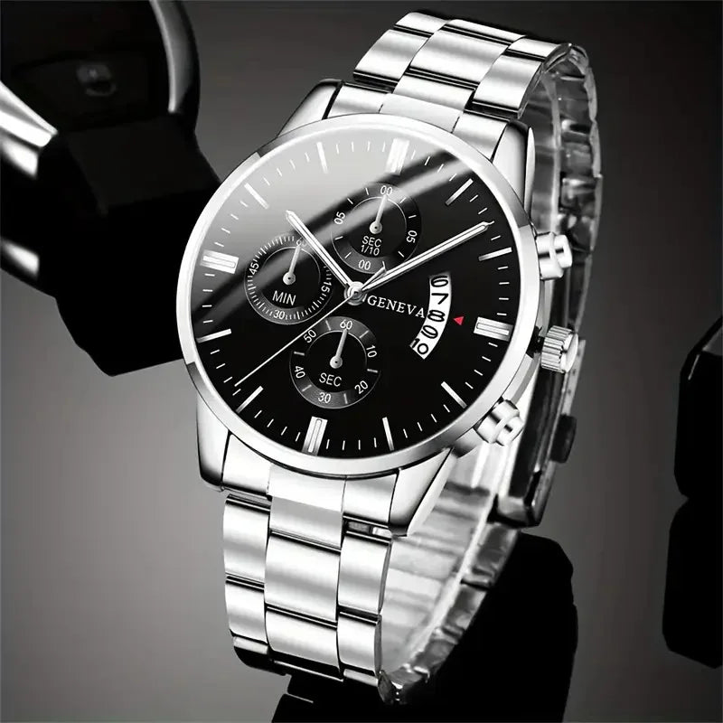 Men's Watch Calendar Steel Strip Watch Men's Business Large Dial Quartz Watch