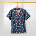 Short Sleeve V Neck Print Christmas Uniform Nursing Tops Male Scrub Nurse Working Uniforms T-Shirts Workwear Women Beauty Scrubs