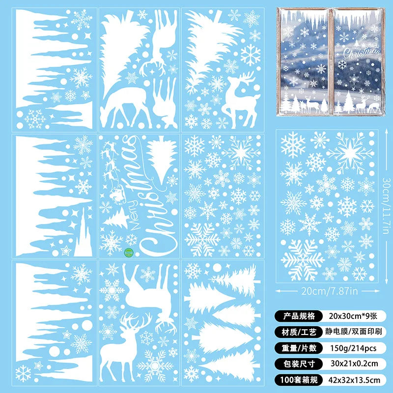 New White Christmas Sticker Santa Claus Christmas Static Sticker Shopping Mall Shop Window Background Decorative Window Sticker