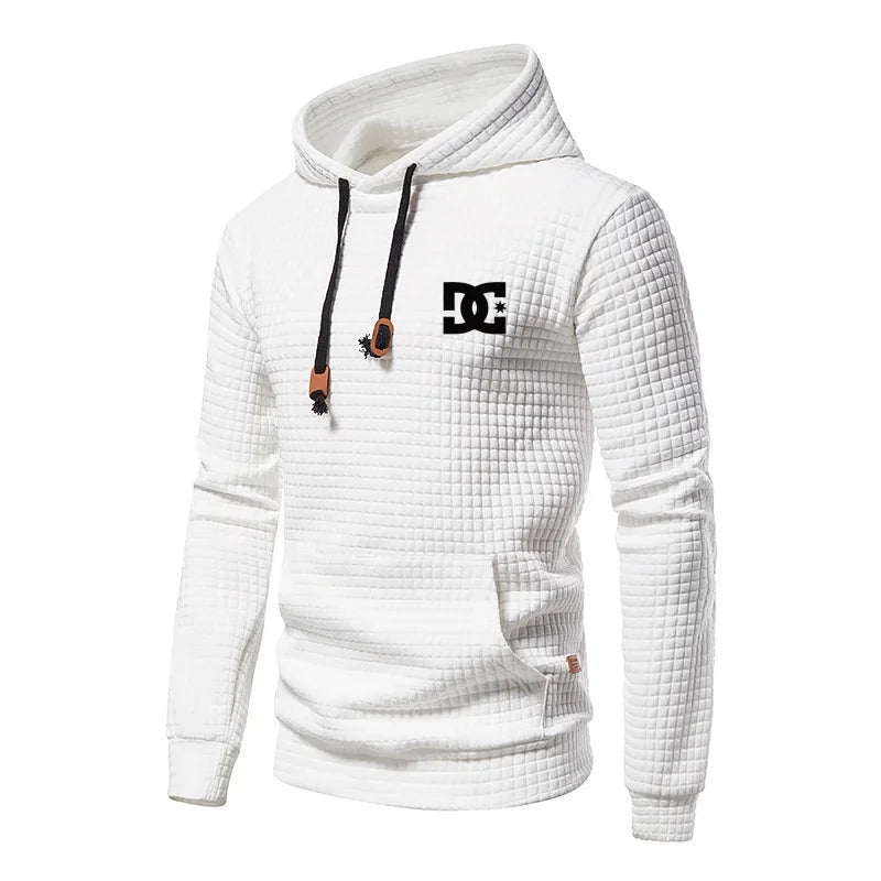 2025 New Spring and Autumn Europe men DC letters printed casual large pocket hoodie jumper small plaid jacquard plus size