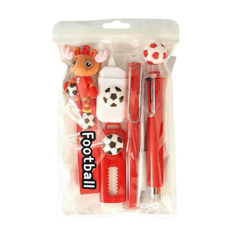Soccer Sport Stationery Kit Cute Football Themed School Supplies Set With Pens Eraser Correction Tape Keychain Gift For Boys Tee