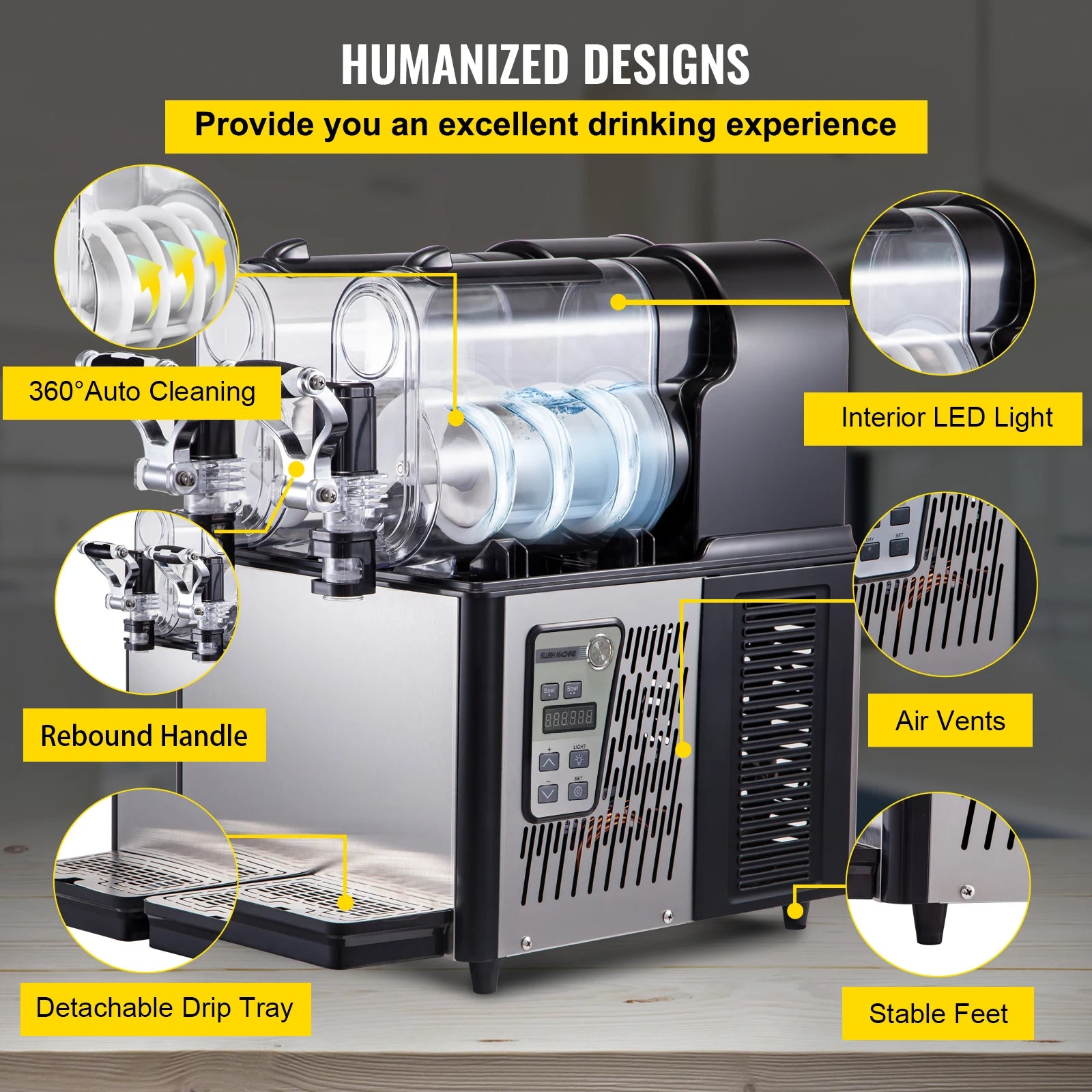 SucceBuy Commercial Slushy Machine 1x3L 2x3L Tank Frozen Drink Machine 24 Cups Stainless Steel Margarita Smoothie Frozen Drink
