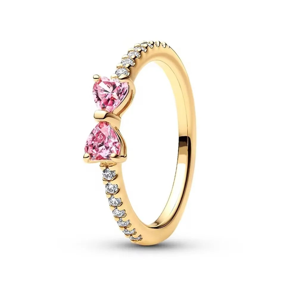 18K Gold Plated Original 925 Sterling Silver Ring Bow Heart Lotus Rings For Women Valentine's Birthday Gift DIY Jewelry 2025 New