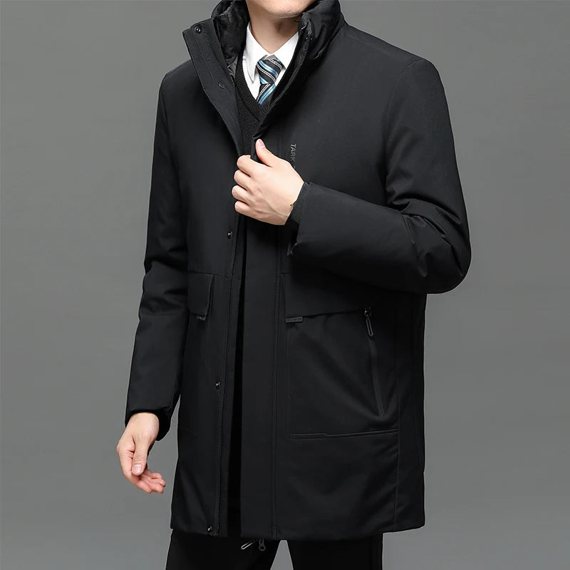Business Men Thick Winter Big Hood Collar Warm Parka Waterproof Windproof NEW -40 Degrees Top Quality White Duck Down Jacket Men