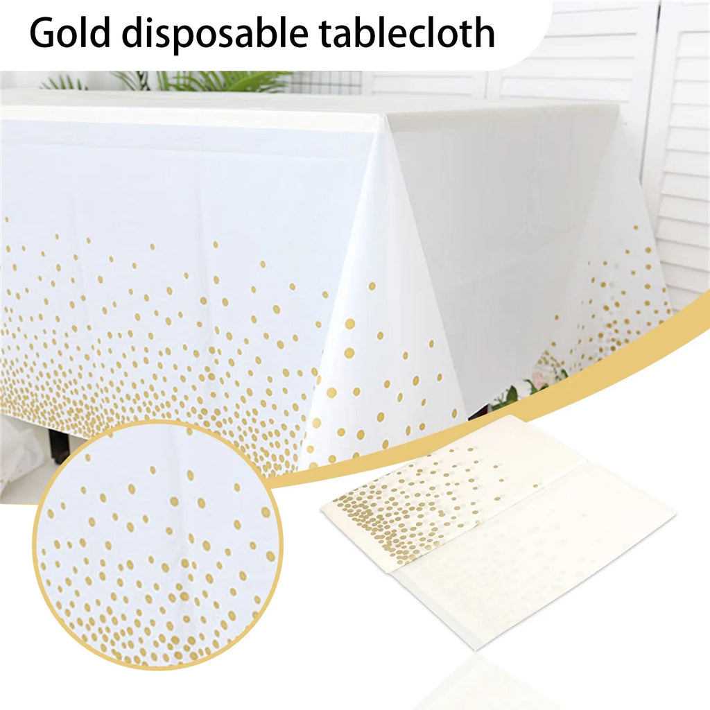 Plastic Disposable Tablecloth Rectangle Party Table Cover Gold Dot Waterproof Table Cloth for Wedding Birthday Party Decor