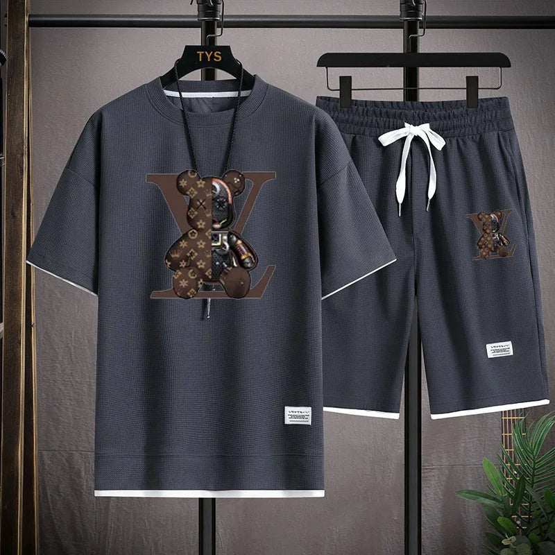 2026 Summer New Men's Casual Breathable Quick-Drying Comfortable Fitness Short-Sleeve T-Shirt + Sports Shorts Two-Piece Set