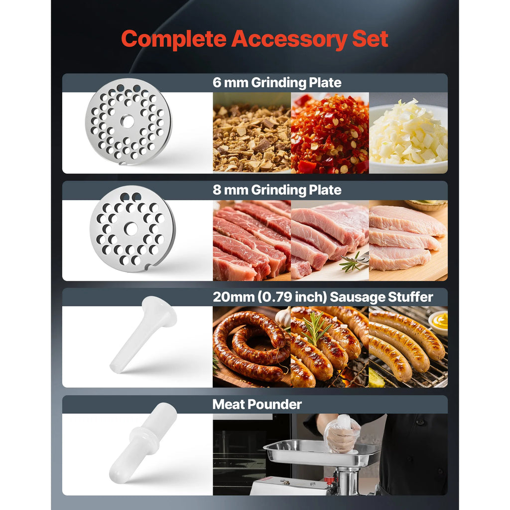SucceBuy Commercial Electric Meat Grinder 7/5 lbs min #12/8 Industrial Meat Mincer with 2 Grinding Plates for Kitchen Restaurant