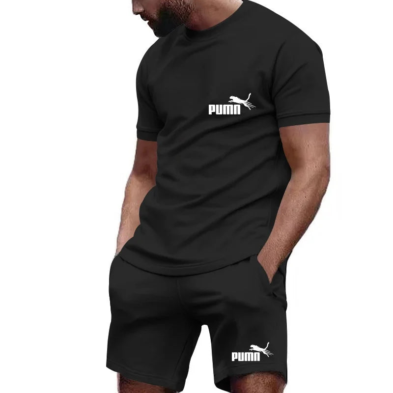 2026 Summer Men's Fashion Casual T-shirt Shorts Set Breathable Jogging Sports Two Piece Set Solid Color T-shirt Set