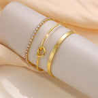 3pcs Stainless Steel Gold Plated Bracelets for Women Adjustable Jewelry Gifts Luxury Zircon Chain Bangles Jewelry Accessories