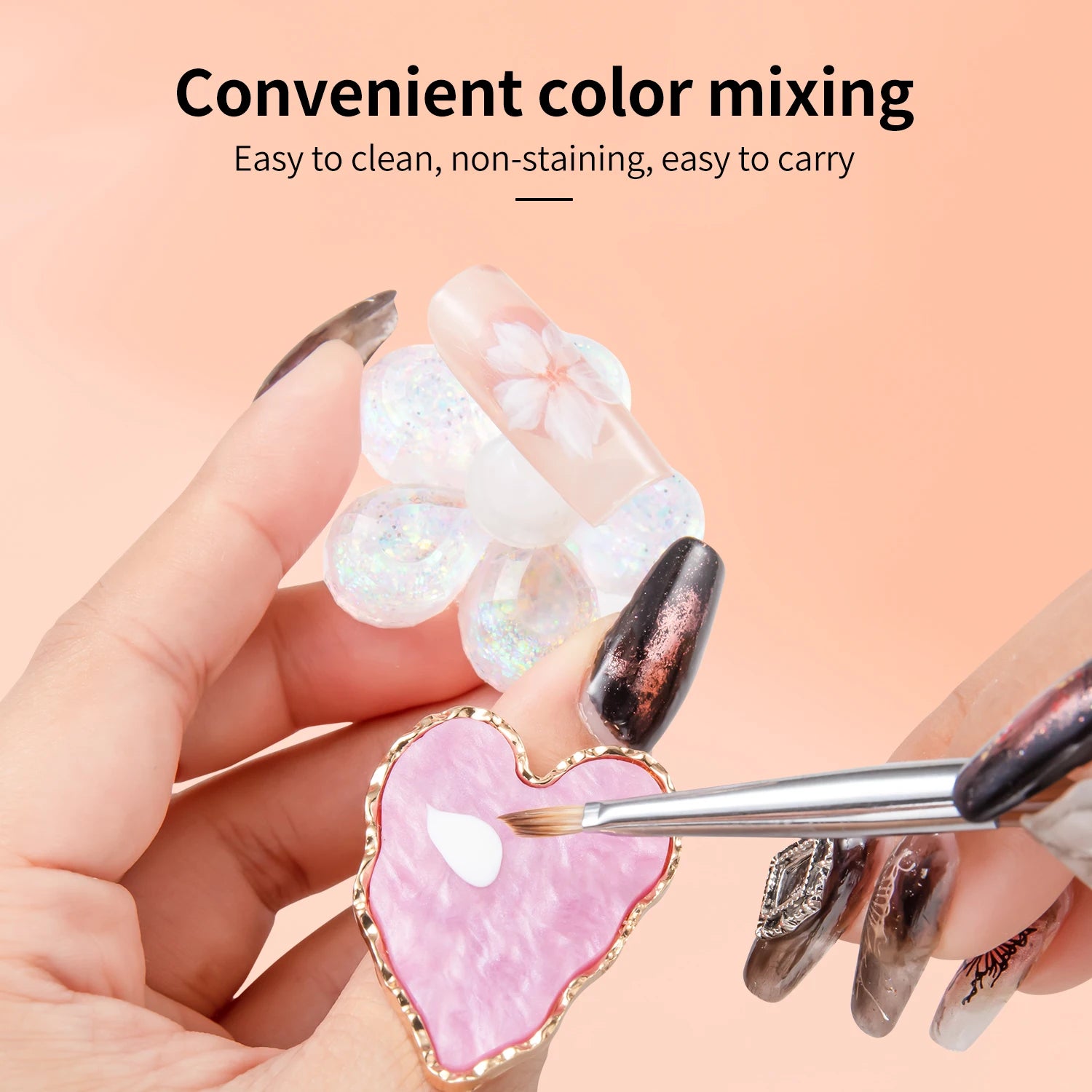 Mini Resin Fingerring Design Plate For UV Gel Polish Blending Heart Shape False Nails Display Stand False Eyelash Glue Tray Tool