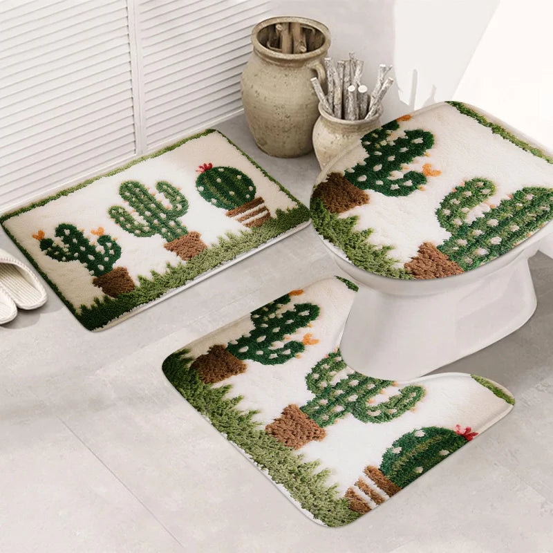 3pcs Korean Style Home Toilet U-Shaped Floor Mat Toilet Lid Mat Bathroom Door Mat Absorbent Carpet Flannel Anti Slip Mat