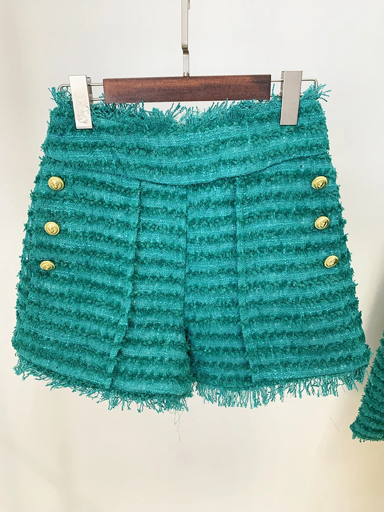 HIGH STREET Newest 2026 FW  Designer Women's  Tassel Fringed Tweed Shorts