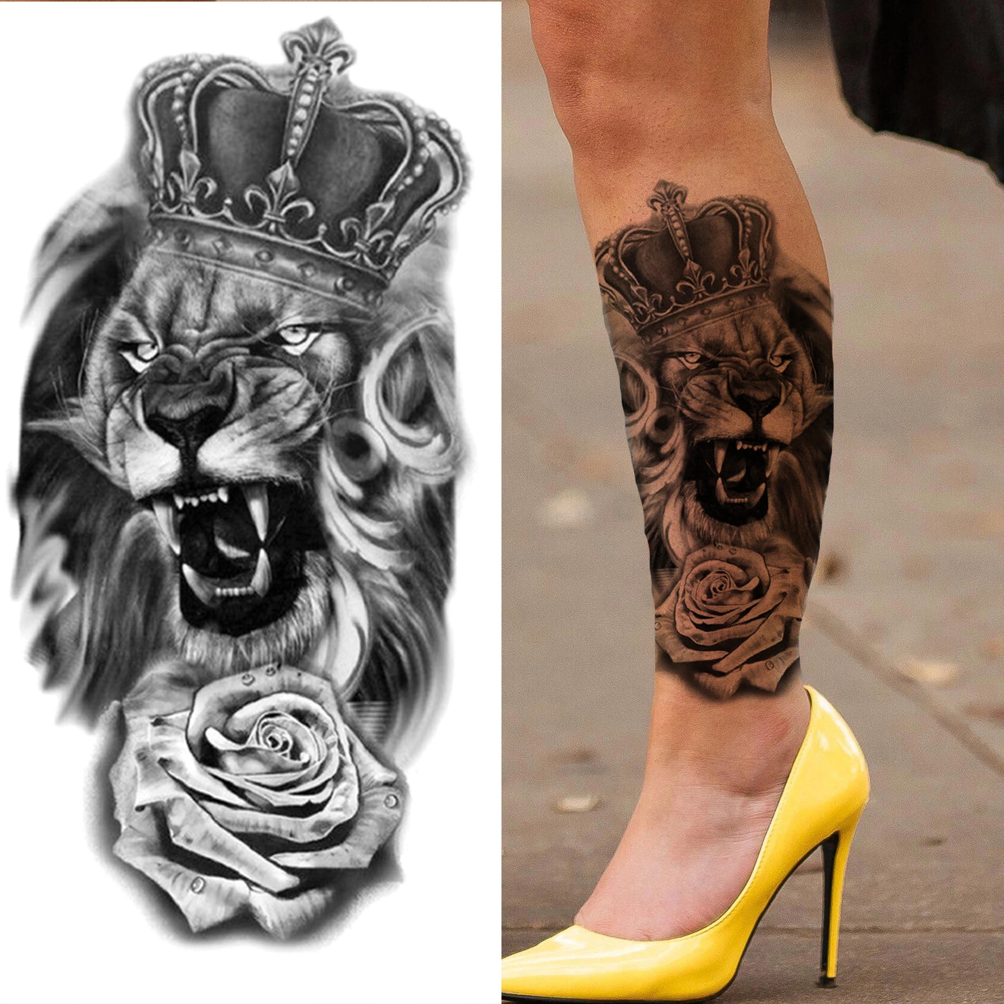 1pc Lion Men Waterproof Temporary Tattoos Fake Stickers Arm Hand Cool Art Black Transfer Clock Tattoo Stickers Wolf Tiger Tattoo