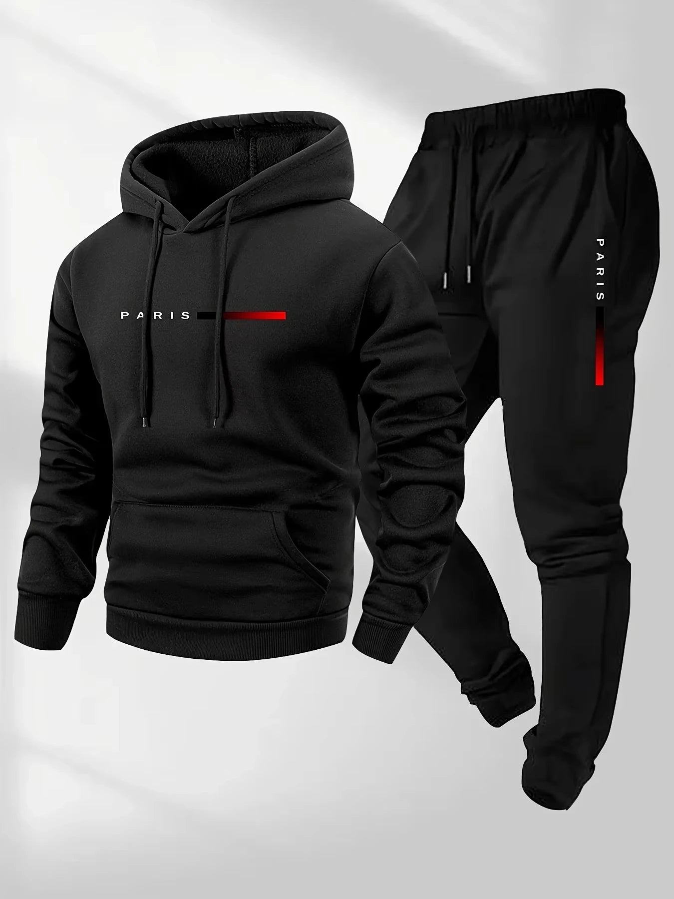 PARIS Letter Print Sweatshirt Suit Men's Fleece Hoodie Pants Set Spring Autumn Winter Warm Casual Sports Pullover Trousers Sets