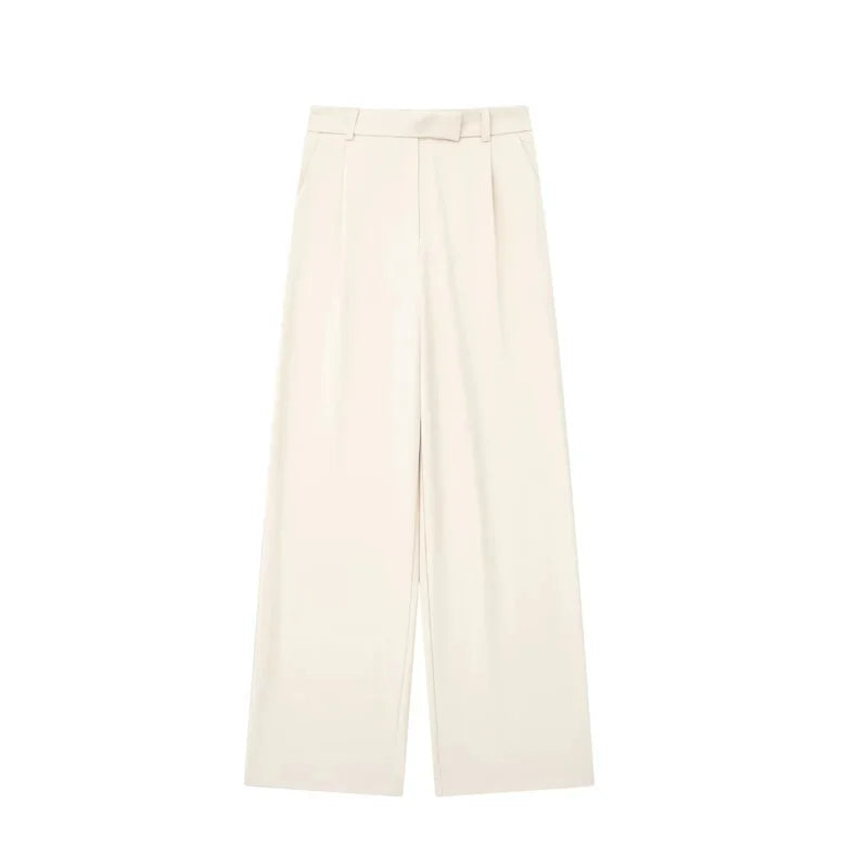 MUJER 2025 Women's Pants Beige Grey Black Wide Leg Pants Women High Waist Baggy Pants Woman Fashion Summer Office Trousers
