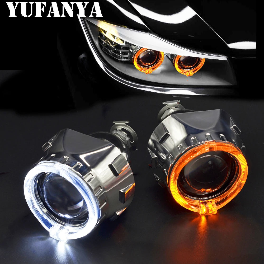 2.5 Inch 8.0 Bi Xenon Projector Lens With DRL LED Angel Eyes Shrouds Car Assembly Kit For Car Headlight H1 H4 H7 Model