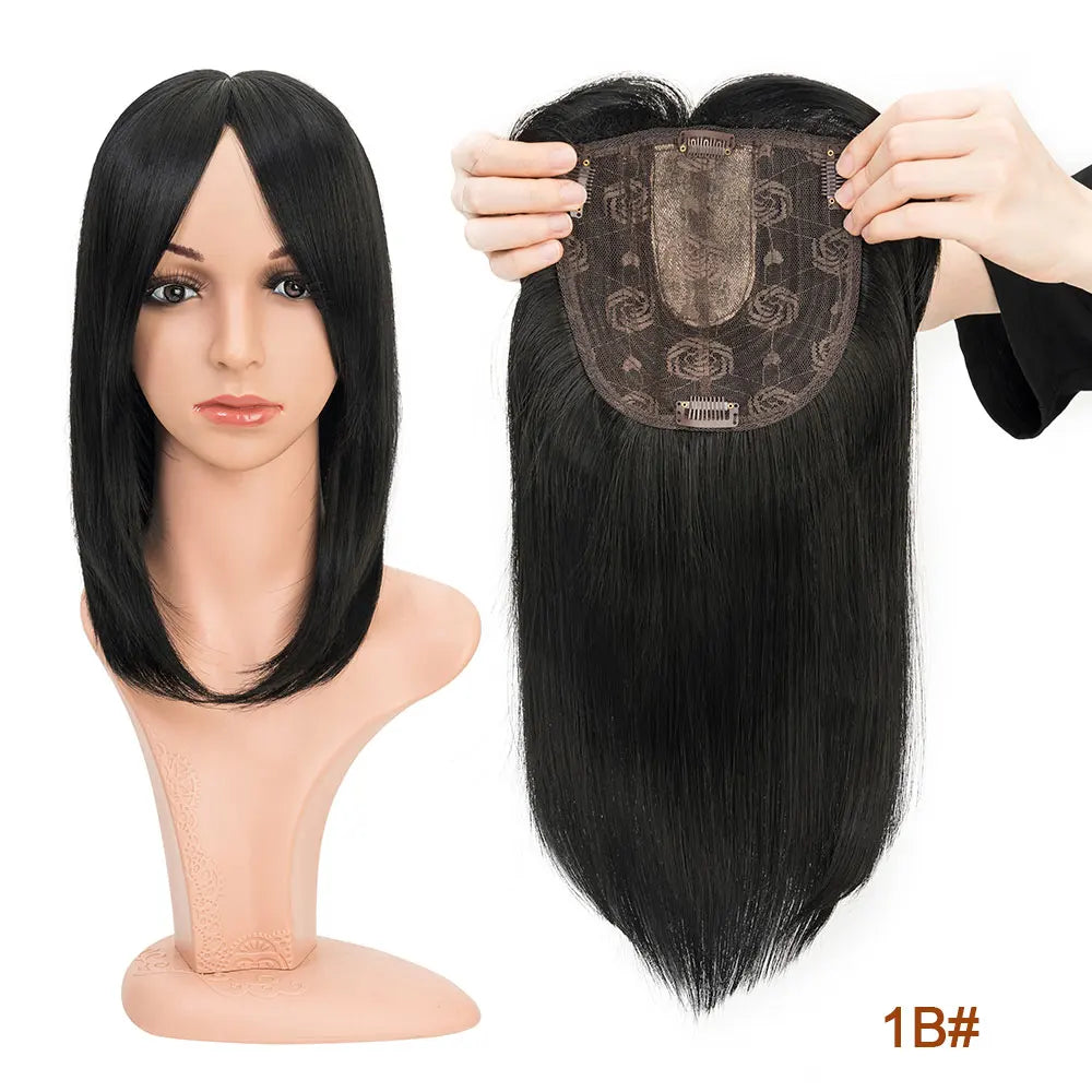 Benehair 14'' Striaght Hair Toppers with Side Bangs for Women Synthetic Hairpieces Adding Hair Volume Topper Clip Hair Extension