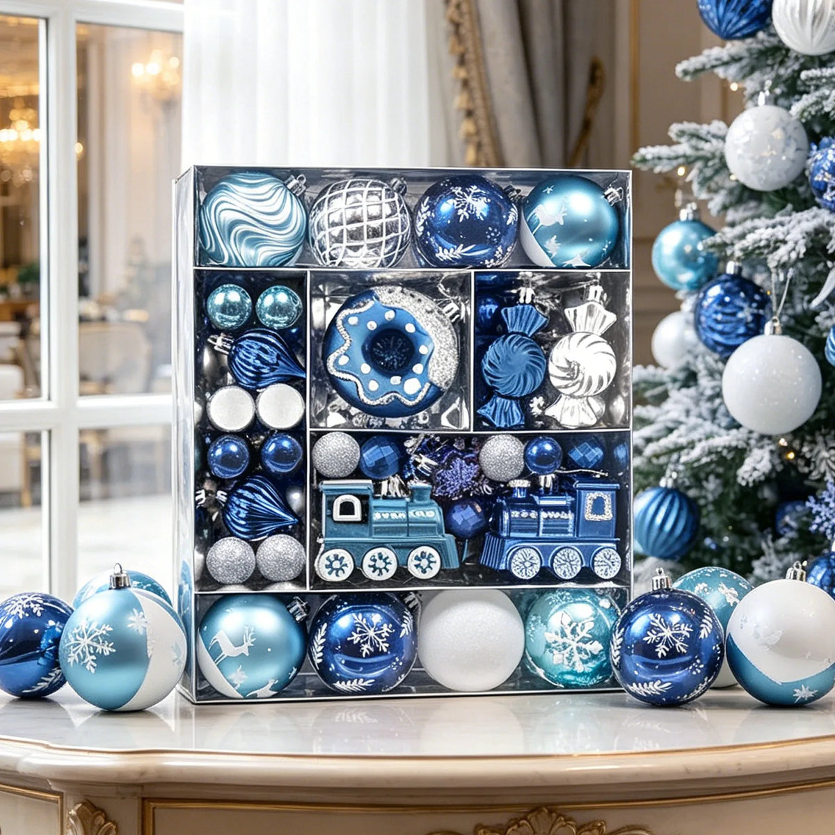 82PCS Assorted Christmas Ornaments Set Large Christmas Tree Decorations 3–8CM Christmas Balls Assorted Xmas Ornaments Decor Set