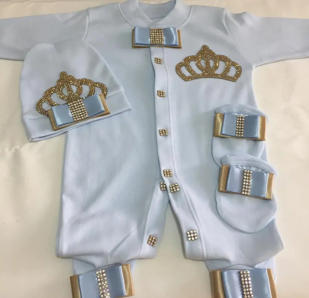 Baby Girl Coming Home Outfits Set Personalized Name Jewelry Crown Clothing Vintage Croche Infant Care Products Body Suit Pajamas