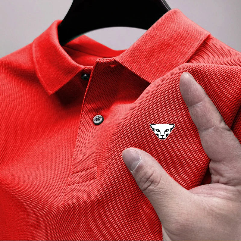 Men's Summer High-End Printed Golf Polo Shirt with Collar, Solid Color, Breathable, Office Casual, High-Quality Men's Clothing