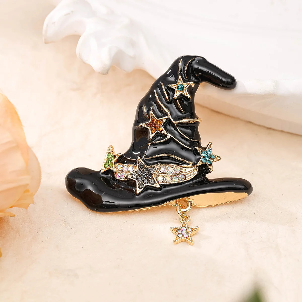 Vintage Wizard Hat Brooch Halloween Oil Drop Diamond Enamel Star Witch Hat Pin Accessories Halloween Accessories Jewelry