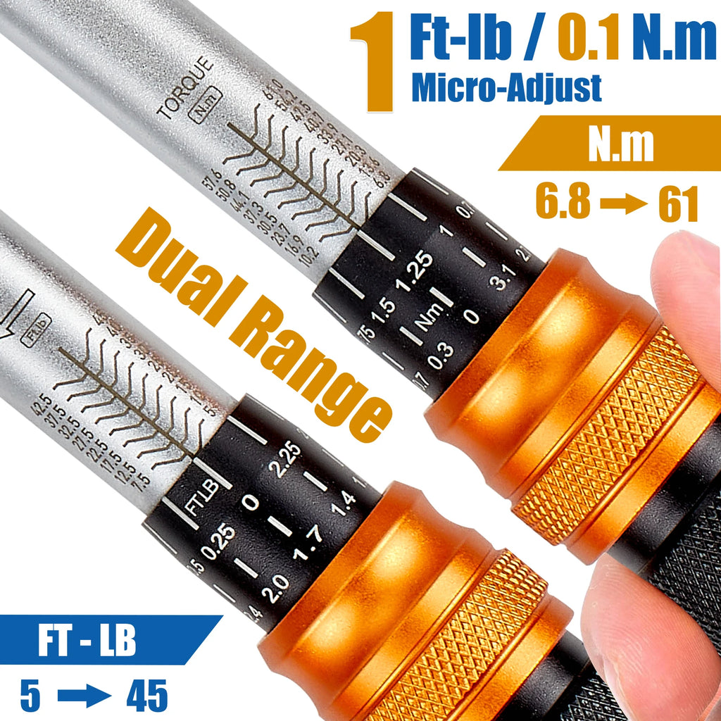 Waxtron 1/2'' Torque wrench 5-45ft.lb Bicycle Professional Torque Wrench Adjustable Set 14PCS For Bike Motorcycle Hand Tools