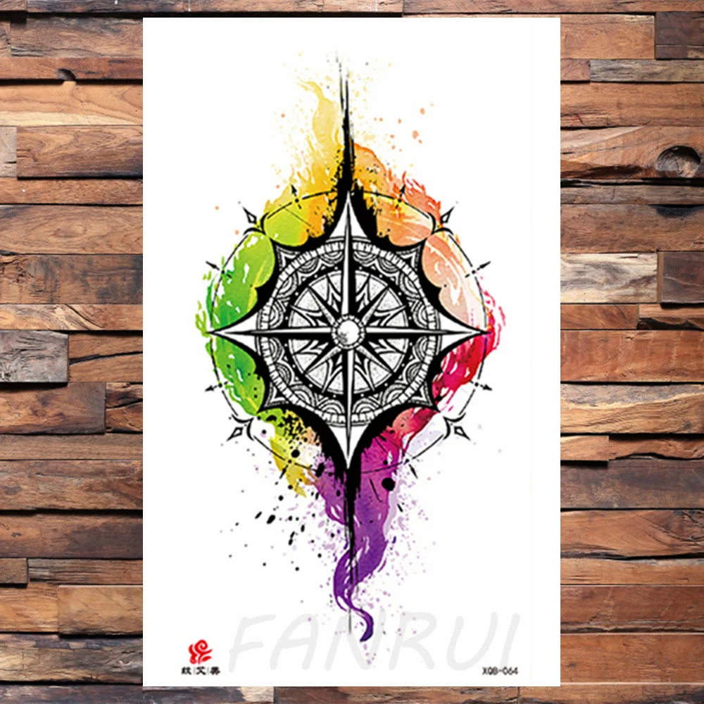 Watercolor Rose Flower Temporary Tattoo For Women Kids Girls Cherry Fake Tattoos Sticker Sexy Lotus Henna Waterproof Tatoo Waist