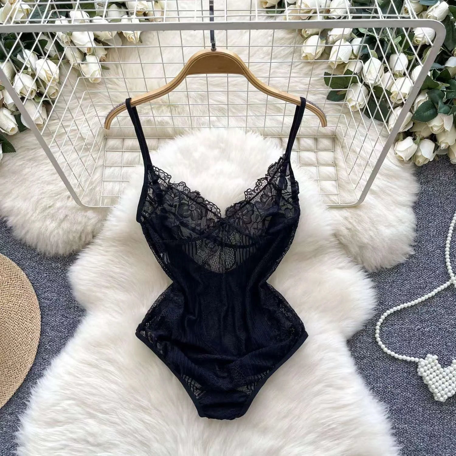 Valentine Party Sleepwear Combination Catsuits Slim Intimate Erotic Mesh Strappy Rompers Women Bodysuits Lingerie Sexy Sets