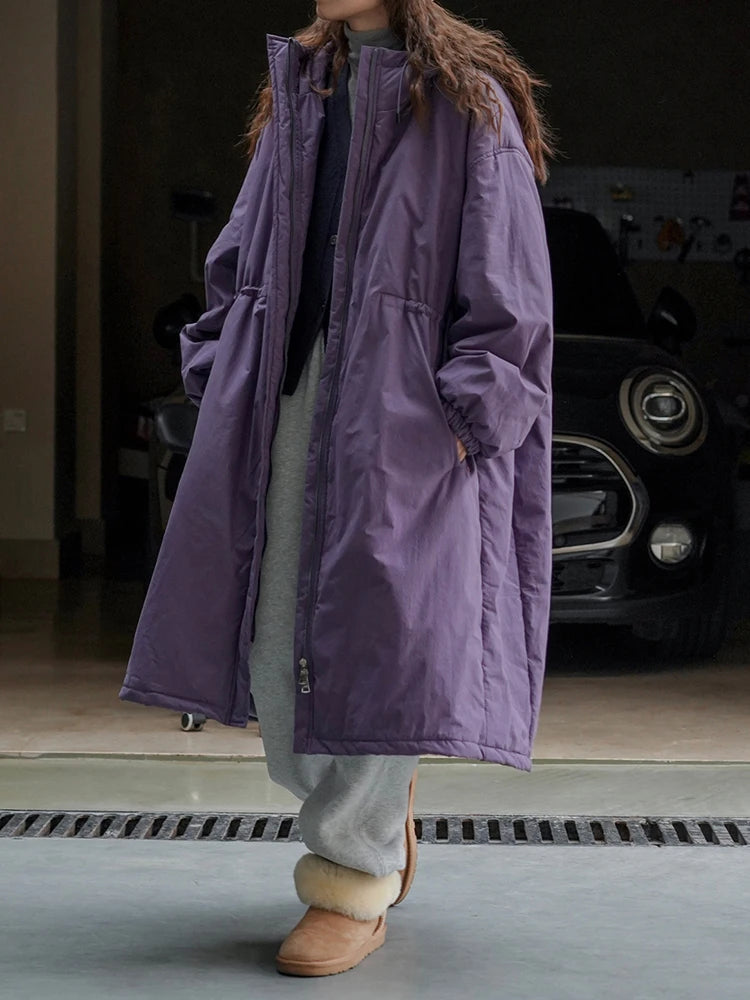 [EAM] Black Big Size Long Cotton-padded Coat Long Sleeve Loose Fit Women Parkas Fashion Tide New Autumn Winter 2026 1DH2804
