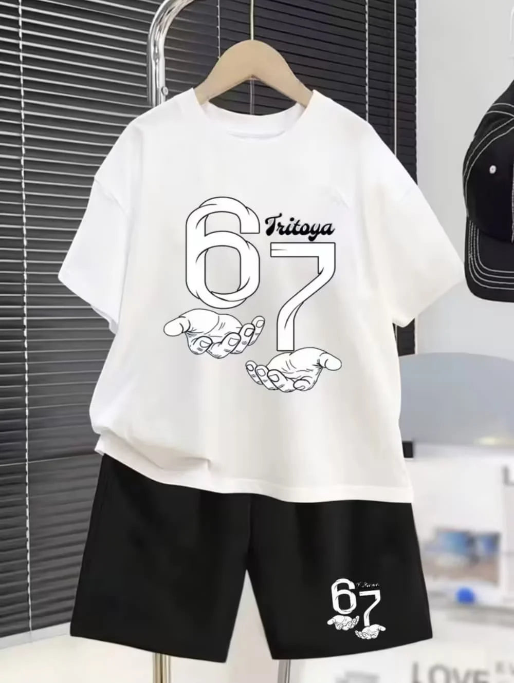 2026 Summer Boys Two-Piece Set Funny 67 Meme Digital Print T-Shirt + Pants Set Casual Street Style Outfit Fashion Kids Clothes