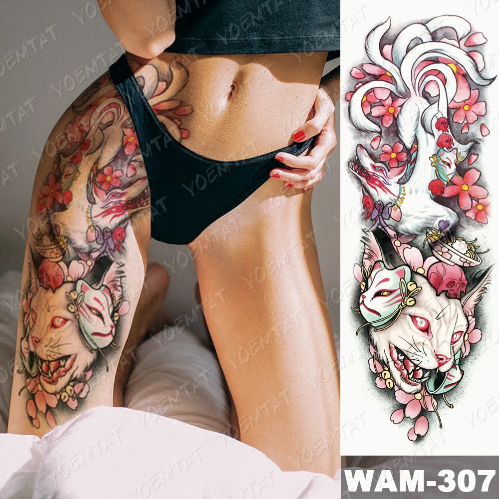Large Arm Sleeve Tattoo Gun Rose Lion Waterproof Temporary Tattoo Sticker Clock Flower Waist Leg Body Art Full Fake Tatoo Women