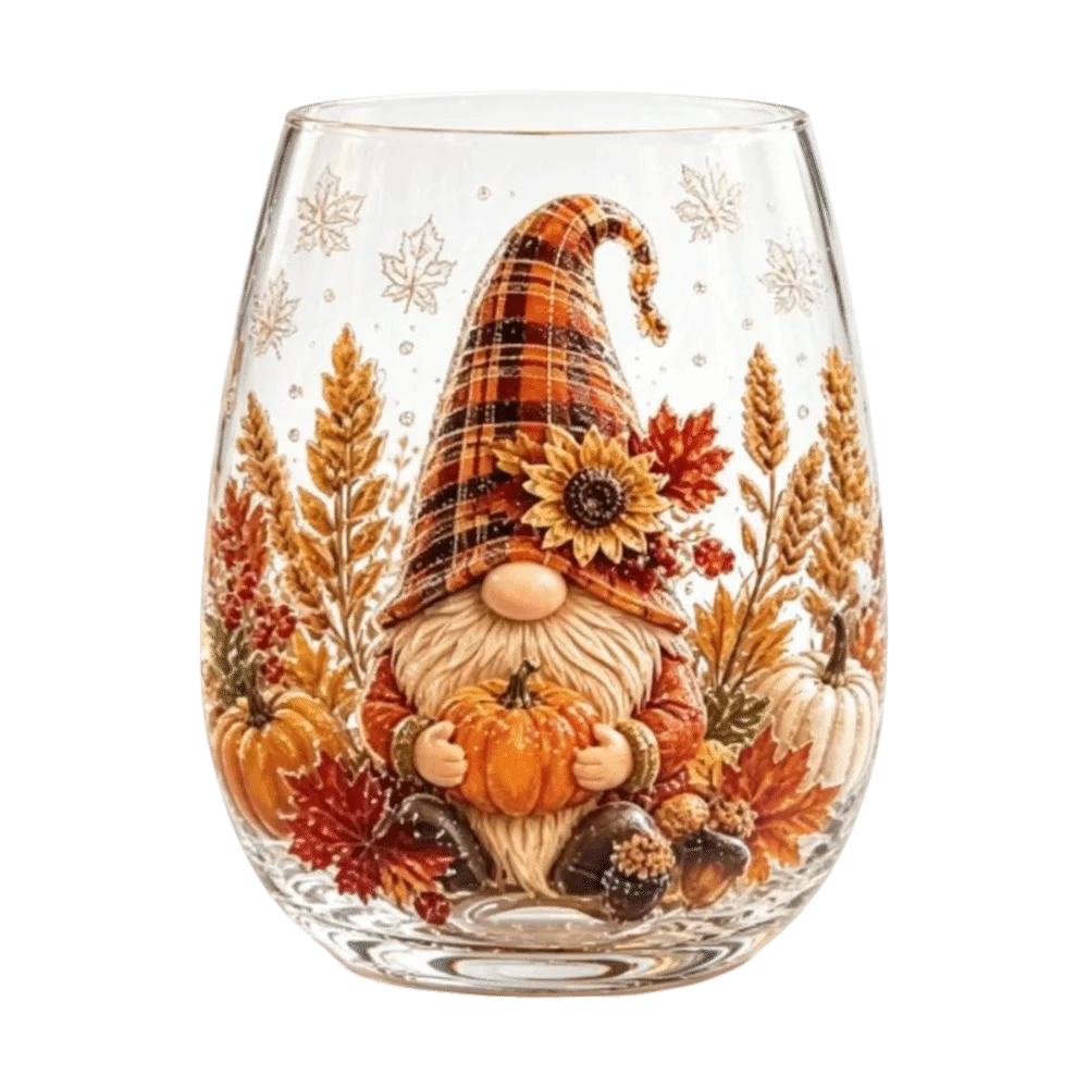 Novelty 2D Print Christmas Wine Glass Elf Snowflake Christmas Art Cup Animal Autumn Leaf Clear Stemless Glass Home Decor
