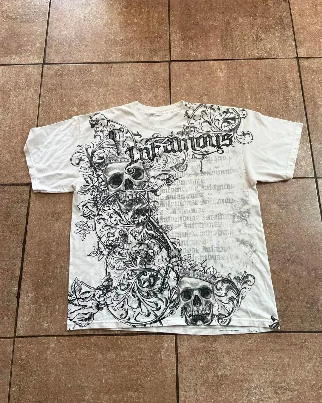 2000s affliction T-shirt Vintage Clothing Punk Hip Hop Graphic Print Oversized T shirt Men Round Neck Cotton Short Sleeve Tops
