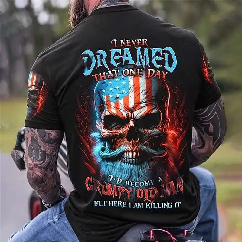2025New Summer Hot Sale Double Gun Skull Digital Printing Short Sleeve Boys Handsome Personality Crew Neck T-Shirt Top