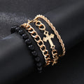 4 Pcs Stainless Steel Bracelet Set For Men Women Punk Fashion Cross Beads Chain Bracelets Simple Hip Hop Unisex Jewelry Gift New