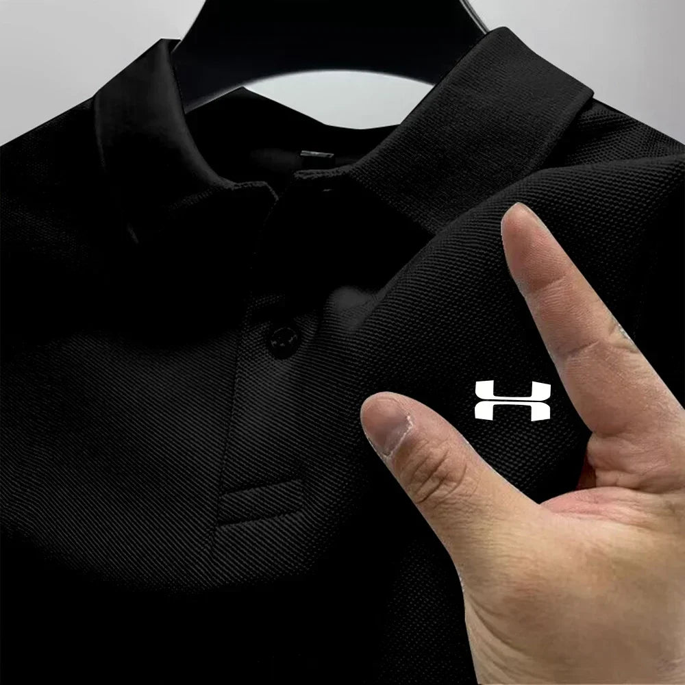 Men's Summer High-End Printed Golf Polo Shirt with Collar, Solid Color, Breathable, Office Casual, High-Quality Men's Clothing