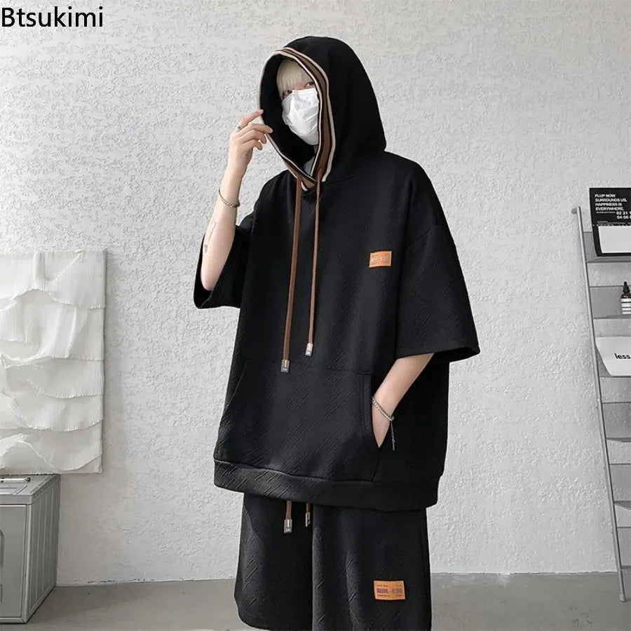 Men's Hooded Short Sleeved T-shirt Shorts Two-piece Set Summer Trend Casual Sports Fitness Oversized SIze M-8XL Two-piece Set