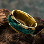 Men Domed Green Abalone Shell Inlay Rings Fashion 8MM Gold Color Stainless Steel Rings For Wedding Engagement Jewelry Gift