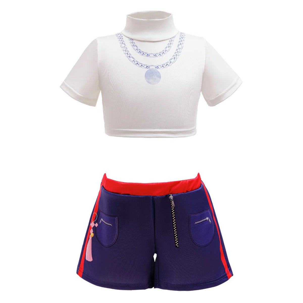 Kids Girls Street‑Style Fancy Cosplay Kit 3D Printed Cropped Jacket Shorts for Halloween Birthday Theme Party Role‑Play Outfit