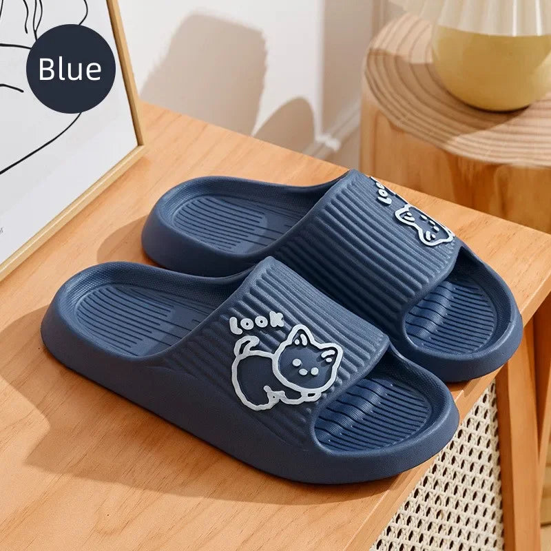 2023 Summer Women Slippers Bath Thick Platform Non-Slip Home Cat Cartoon Flip Flops Beach Sandals Ladies Slides Indoor Outdoor