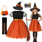 2026 Girls Halloween Cosplay Pumpkin Clothes Witch With Hat Costume Carnival Party Cosplay Dress Clothes Infant Costume