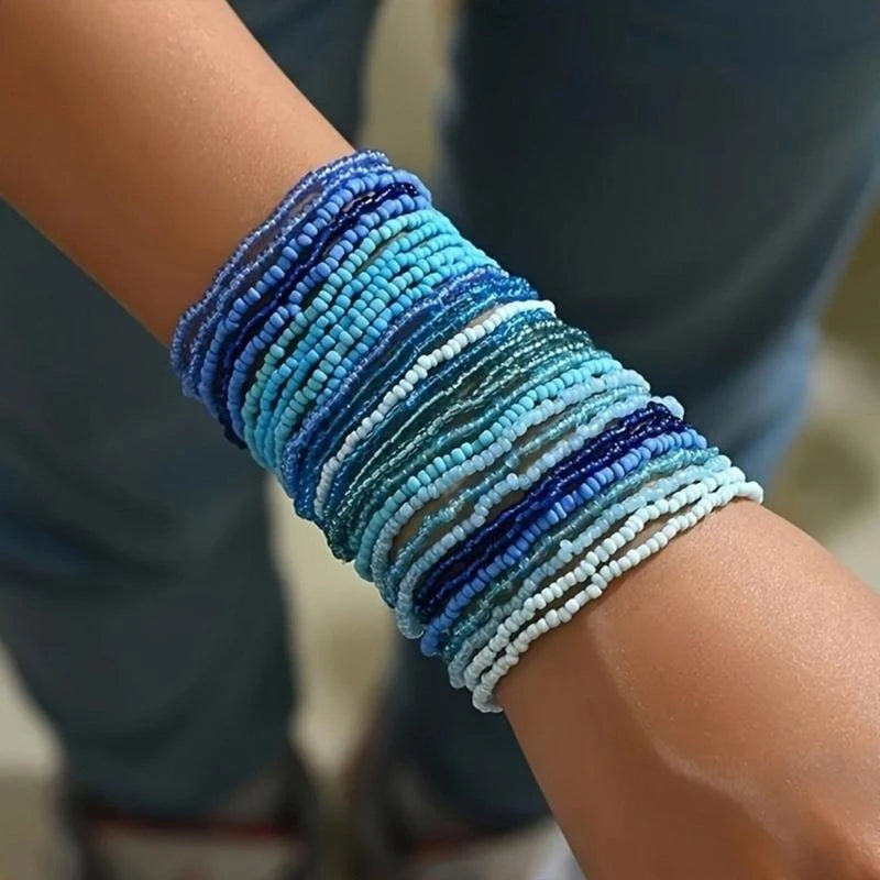 31BB Fashionable Glass Bead Bracelet Set 30pcs Colorful Bracelets for Women Foot and Hand Chain Great for Travel and Vacation