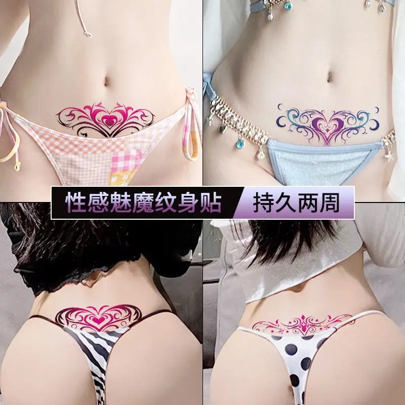 Succubus Tattoo Sticker set for Woman Abdomen Sexy Art Temporary Tattoo Waterproof Pink Totem Fake Tattoo Lasting Tattoo Sticker