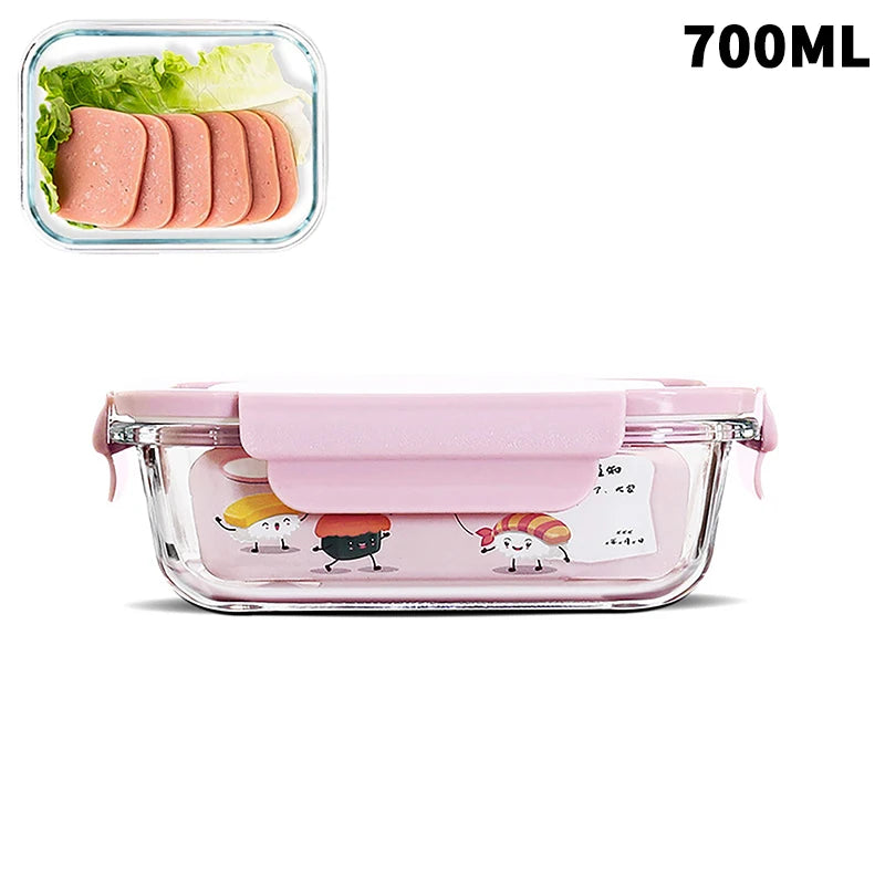 1/2/3 Grids Thickened Leak Proof Microwave Safe Food Crisper High Borosilicate Glass Bento Box With Lids Airtight Lunch Boxes