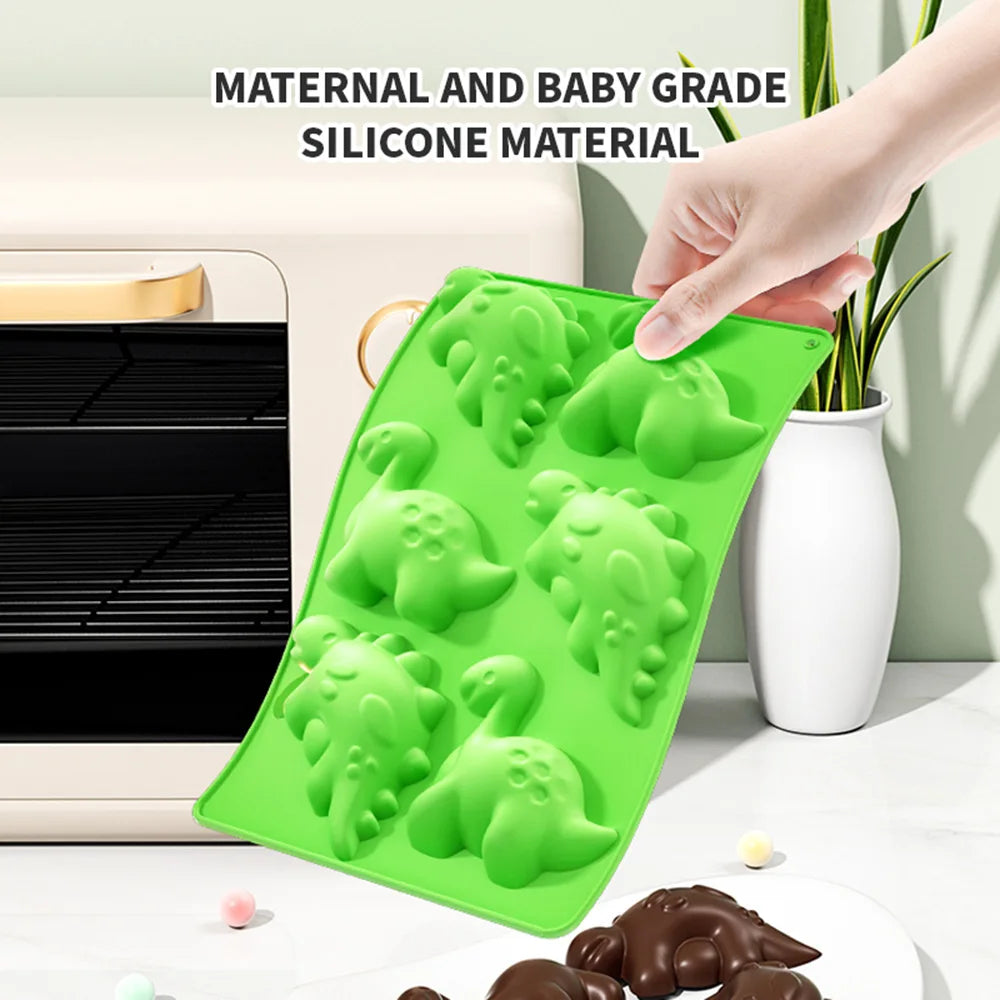 Silicone 6 Cavities Dinosaur Jello Molds for Chocolate Dinosaur Soap Molds for Baking Dessert Cupcake Topper Cake Decoration