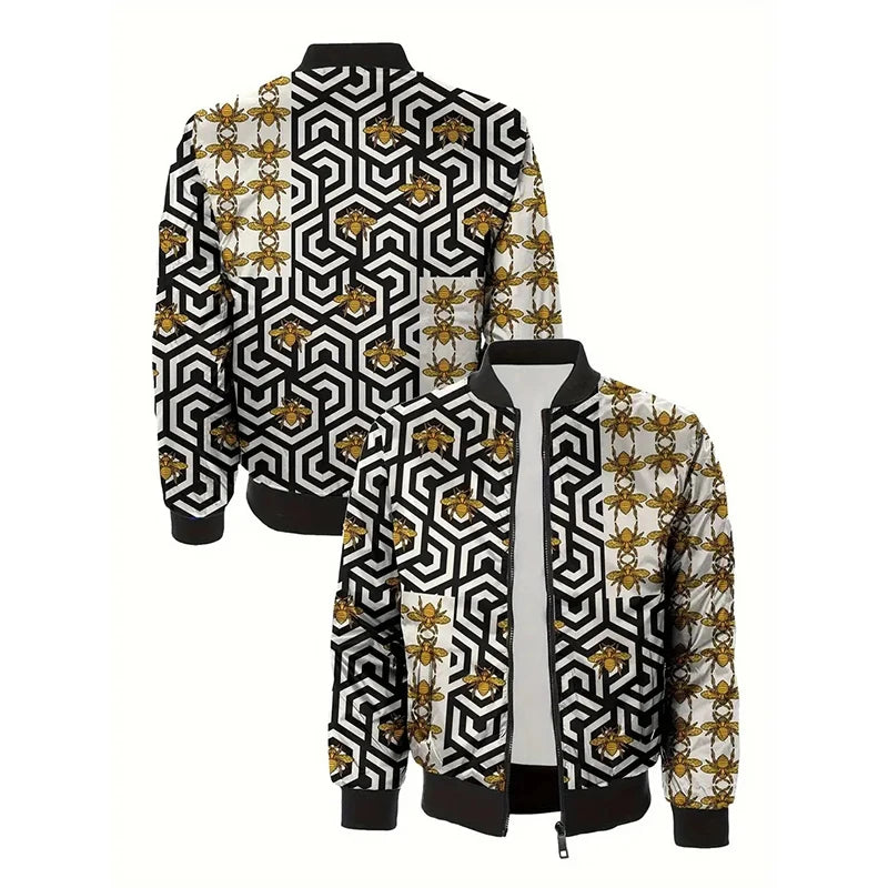 Personality 3D Print Men's Jacket Harajuku Streetwear Stand Collar Long Sleeve Jackets Eyes Stars Hip Hop Graphic Autumn Coat