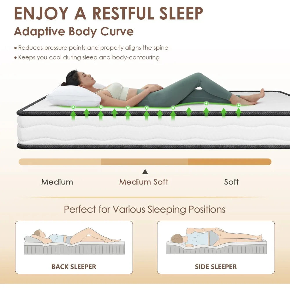 Mattress | Medium Firm Hybrid Mattress | with High-Density Foam and Breathable Cover | Pocket Spring Design Customized